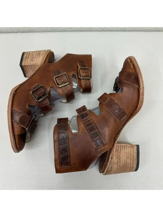 Freebird by Steven Quail Brown Leather Strappy Heeled Sandal Shoes Womens sz 10 - Picture 6 of 8